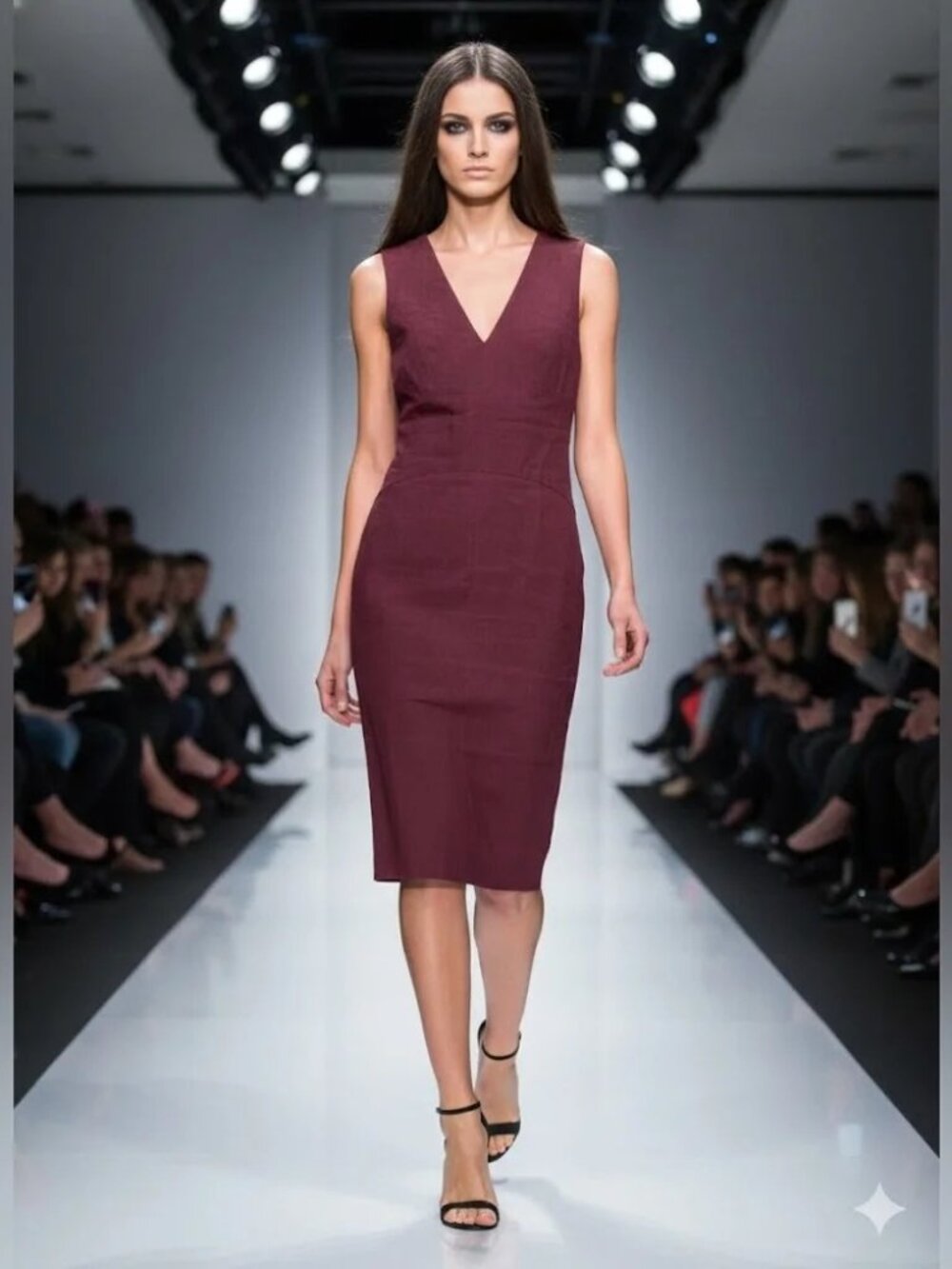 Judith & Charles Burgundy Linen V-Neck Midi Dress